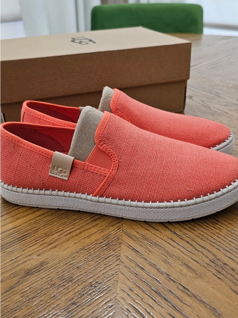 UGG Lucian Slip On Coral Canvas Slip-On Espadrille with Cream Trim - Picture 5 of 9